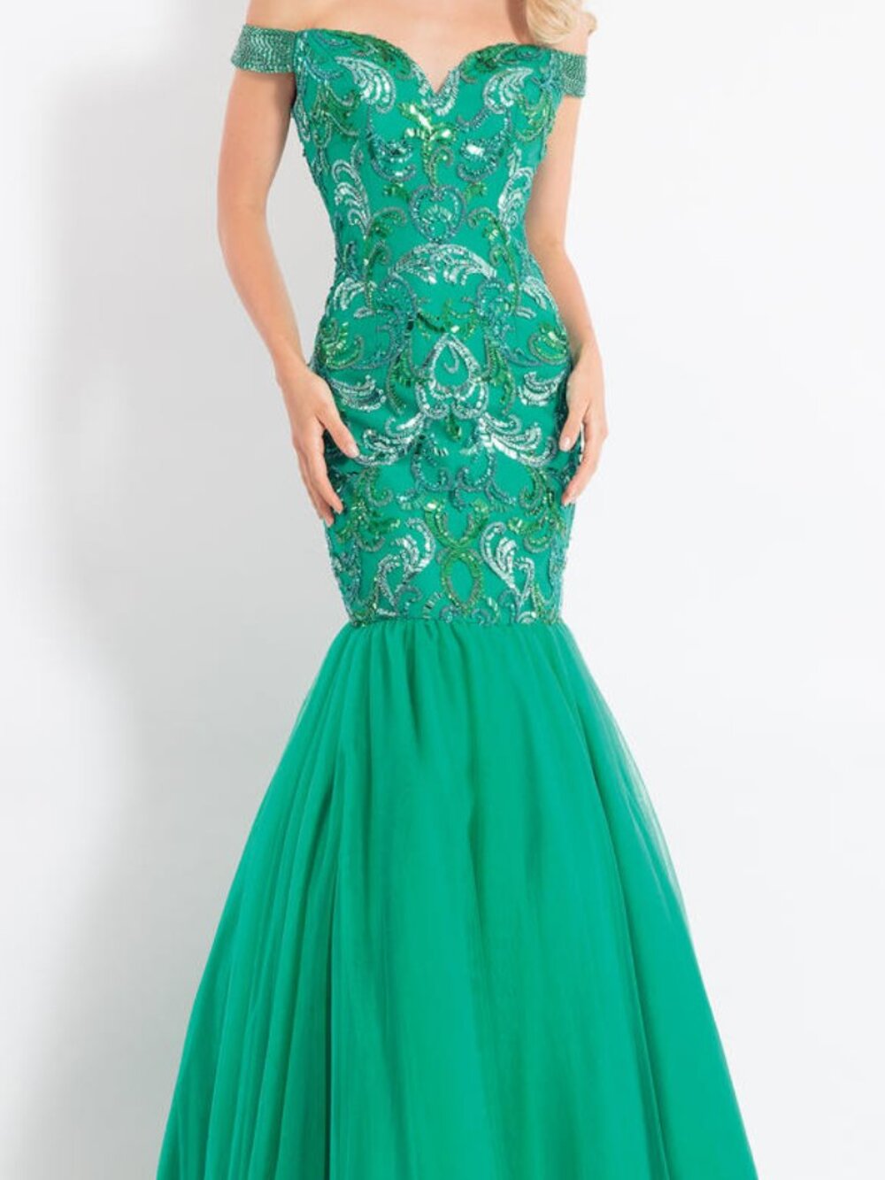 RACHEL ALLAN 6193 SIZE 4 EMERALD MERMAID FIT AND FLARE SEQUIN FORMAL PROM GOWN